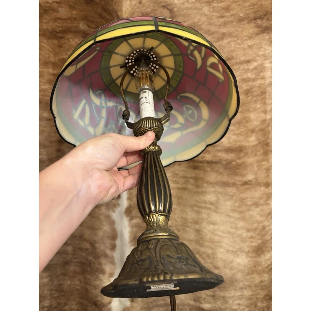 Coca-Cola Tiffany Style Stained Table Lamp – Plastic Shade, Metal Base – Vintage